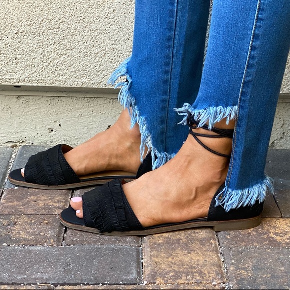 Genuine Leather Ankle Wrap Fringe Peep Toe Sandal - Picture 5 of 8